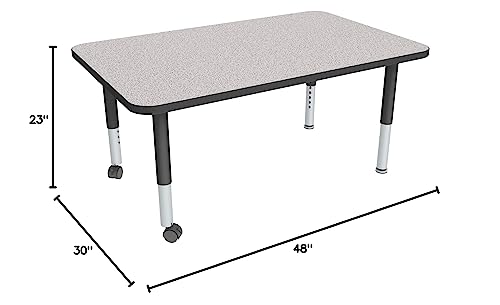 Image of Sprogs Adjustable Height Mobile Classroom Activity Table for Preschools, Rectangle Preschool Activity Table with Casters, 30 inchD x 48 inchW x 23 inchH, Gray /Black