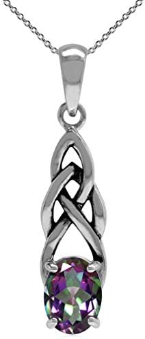Silvershake 1.44ct. Mystic Fire Topaz 925 Sterling Silver Celtic Knot Solitaire Pendant with 18 Inch Chain Necklace