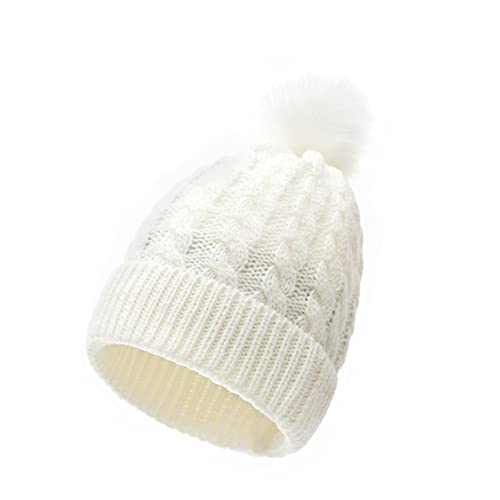 Bonnet pour enfant avec oreilles Pom Girls Lined a enfant enfant bébé chapeau tricoté bonnet coton garçon chapeau synthétique chapeau d'hiver chapeaux chaud doux, Blanc., taille unique Cover