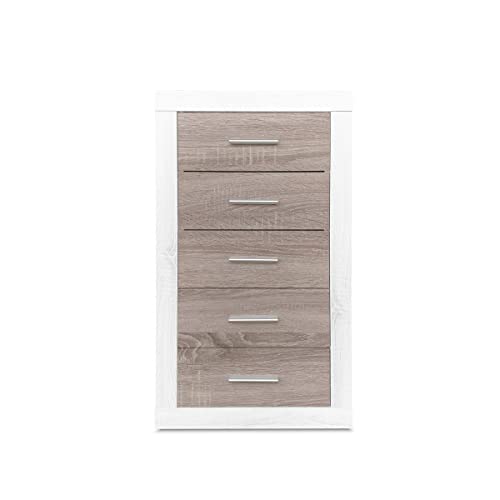Somnia Descanso - Sinfonier con 5 Cajones, Cómoda, Modelo Mandi, Práctico y Funcional, Acabado en Colores Andersen y Pino Gris, Medidas: 60 cm (Ancho) x 107 cm (Alto) x 39.5 cm (Fondo)