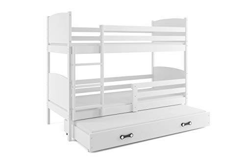 Interbeds Cama litera Triple, Tami, para niños y niñas, para colchones 190X80, (colchones,somieres y cajón Gratis), Color Blanco, los Paneles (Blanco)