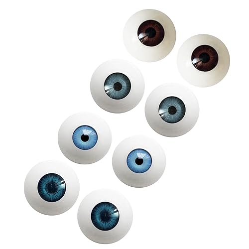 Realistic Acrylic Eyeball, 4 Pairs of 4 Colors Plastic Hollow Eyeball, 30mm Diameter Half Round Fake Eyes for Halloween Party Decor Art Dolls Props, Black, Brown, Light Blue, Blue.