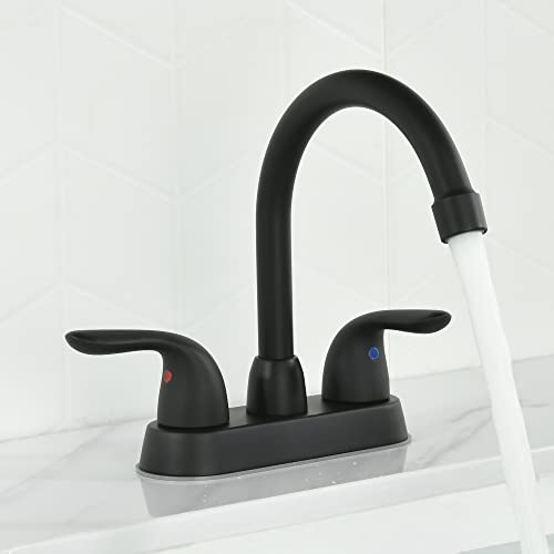 Lavatrum Bathroom Faucet, 2 Handles Centerset Lavatory Sink Faucet 4 Inch With Pop-Up Drain And Water Supply Iines (Matte Black, Gooseneck) #TOP6