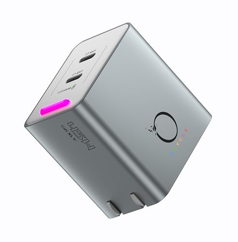 Image of 45W GaN Charger, Up to 48% Faster Two-Device Charging, Sustained 45W Dual USB-C Output, Foldable Plug with 360 RGB Status Light & One-Tap Control, for MacBook Air, iPhone 17 /16 /15, iPad