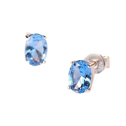 Boucles d'oreilles topaze bleu ciel ovales argent pour femme