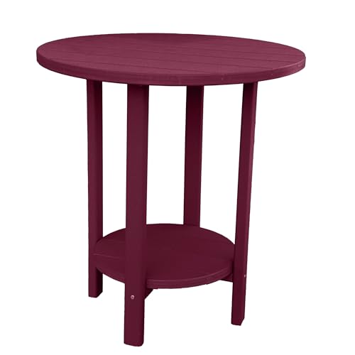 Phat Tommy Round Bar Height Patio Table - Outdoor Bar Table - Balcony Height Patio Furniture for Your Deck - Poly Outdoor Furniture, Dark Red