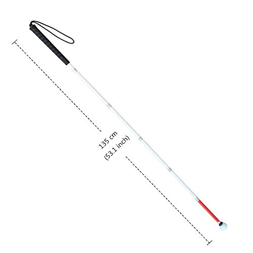 6-Section Aluminum Blind Cane,Reflective Red, Folding Walking Stick for Blind People (Black Handle, 135cm (53.1inch?)