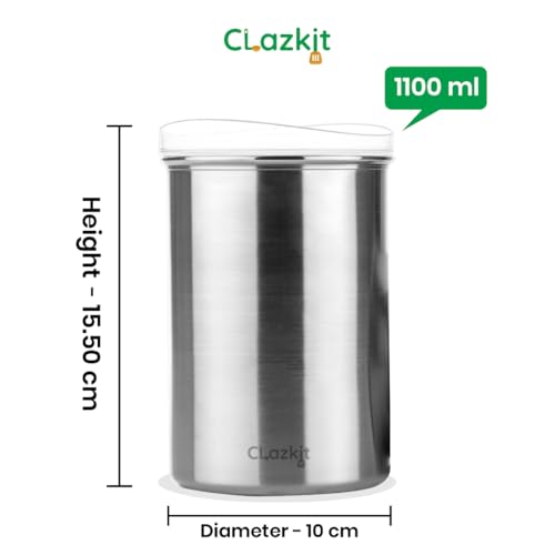 Image of Clazkit Stainless Steel Airtight Containers With Lid|Kitchen Container Set with Glossy Finish|Multipurpose Storage Containers for Kitchen, Set of 2 (1100ml), Silver