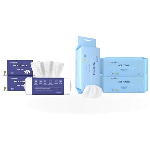 Ourmed Life Face Towels, Disposable Biodegradable Clean Facial Wash Cloth for Sensitive Skin, Lint- free Facial Tissue for Cleansing, Skincare and Makeup Remover, Dry Wipes Cover