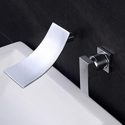Robinet cascade mural en laiton massif noir mat pour vasque haut de gamme
