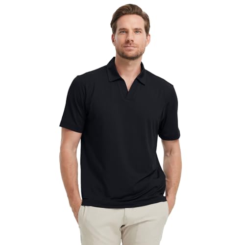 M MAELREG V Neck Polo Shirts for Men Performance Casual Moisture Wicking Mens Golf Polo Shirts Short Sleeve with Collar2