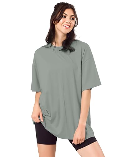 Image of SHODOX Women's Cotton Blend Oversized Drop Shoulder Solid T-Shirt(Pack of 1)