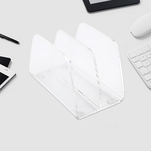 NEIQIUWING Organizador de escritorio acrílico con 2 compartimentos para facturas y tarjetas, transparente, 9,7 x 17 x 9 cm, antideslizante