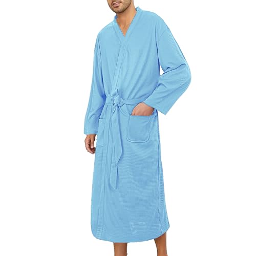 Hawyet Soft Touch Men's Waffle Weave Robe, Long Bathrobe with Belt & Pockets, Soft Spa/Home Lounge Sleepwear3