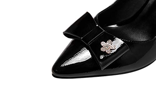 TinaCus Women's Handmade Glossy Patent Leather Pointed Toe High Block Heel Slip On Modern Pumps with Bowknot and Litter Flower Decor3