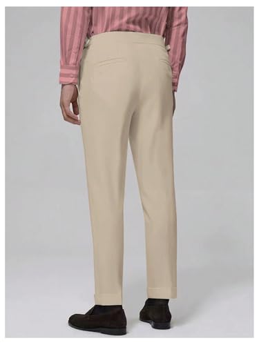 GORGLITTER Men's Slim Fit Dress Pants Elastic High Waisted Pleated Work Pants Business Casual Outfits2