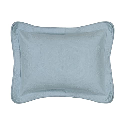 King Charles Modern Farmhouse Floral Matelasse Decorative Pillowcase, 100% Cotton Breathable Bedding, Standard Sham (20" x 26"), Blue