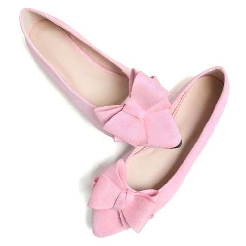 Image of TN TANGNEST Women's Flats Comfortable Dressy Slip On | Pointed Toe Bow Ballet Shoes, Business Casual Office Flats, Suede Flat Shoes