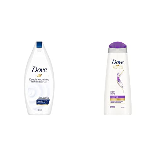 Image of Dove Deeply Nourishing Body Wash 190 ml with free loofah And Dove Daily Shine Shampoo, 340ml