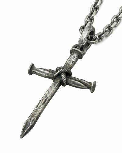 ZENLUNANO Nail Cross Necklace for Men - Hypoallergenic 316L Stainless Steel Medium Cross Pendant Vintage Silver Tone 22 Chain Christian Faith Gift