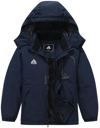 SOBAPRA Kids Waterproof Ski Jacket Warm Winter Coat Boys and Girls Fleece Lined Hooded Rain Jacket