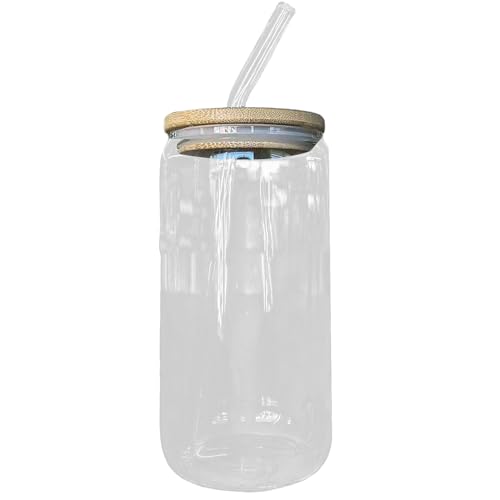 Vaso de, soporte seguro, 20 x 8 x 8 cm, vaso de borosilicato con tapa de bambú, vaso de vidrio con pajita, fácil de limpiar, para café, cerveza, latte, whisky, refrescos, té, agua