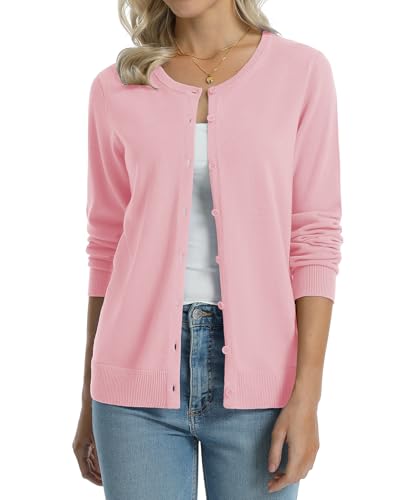 Image of QUALFORT Women's 100% Cotton Lightweight Cardigans Long Sleeve Knitted Button Down Sweater
