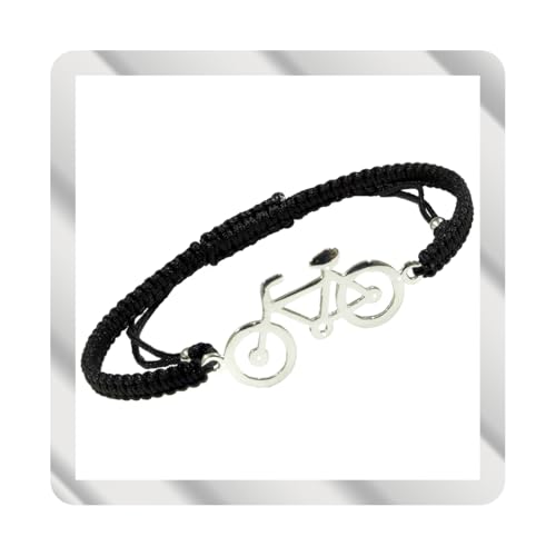 Henor Bracciale da ciclismo per bicicletta in macramè nero. Argento sterling S925 Finitura naturale e lucidato a mano. Lunghezza regolabile da 16 cm a 25 cm. Chiusura con nodo scorrevole PS3315937N