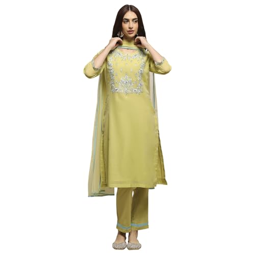 Image of BIBA Women Art Silk A-Line Kurta Regular Pant Suit Set