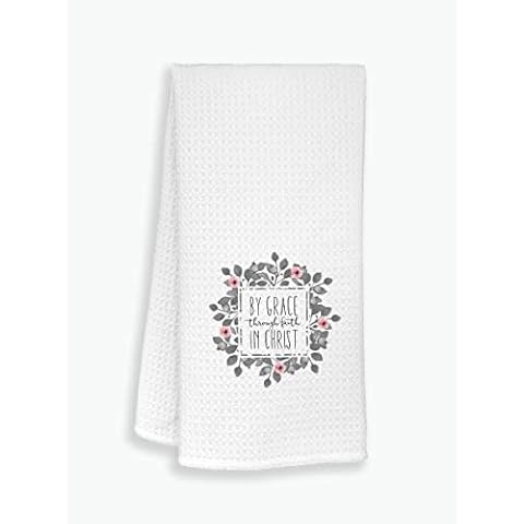 Christian Floral Kitchen Towels Dishcloths,by Grace Through Faith in Christ Dish Towels Tea Towels Hand Towels for Kitchen,Religious Gifts for Women Christian Women Faith Mom Cover