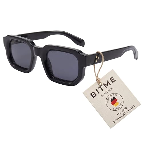 BitME Solutions Vintage Sonnenbrille Damen & Herren Rechteckige Schwarze Sonnenbrille 90er Retro Design UV400 Schutz Eckige Y2K Brille für Festival & Party Schmal (Schwarz)