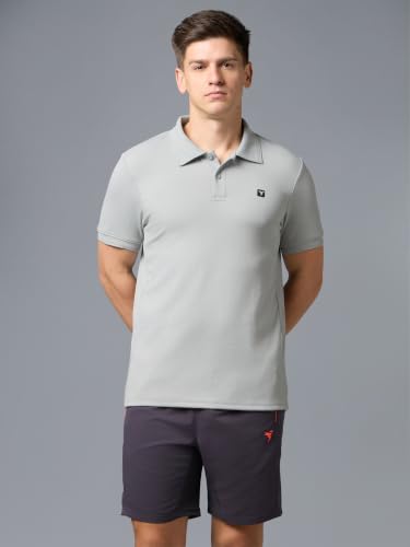 Image of TECHNOSPORT Men's Regular Fit Half Sleeve Polo T-Shirt with Collar, ELASTO Plus Quick Dry Moisture Wicking Polo Tee for Gym Sports Golf and Casual Wear