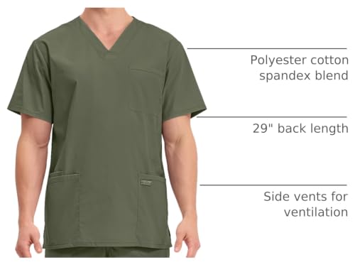 Image of Cherokee WW Professionals Men's V-Neck Scrub Top 4 Pockets Medical Shirt | Traditional Fit, Instrument Loop, Soft 2-Way Stretch Fabric, Durable, Breathable, Easy Care, Healthcare Use