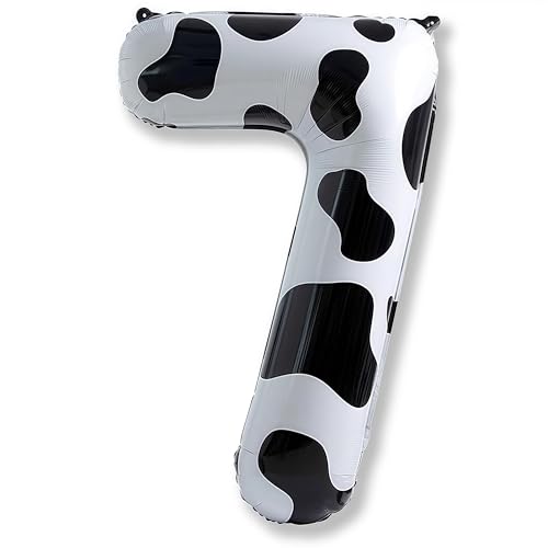 Image of Number 7 Balloon for Boys, Giant Cow Print Self Inflating Number 0-9 for Girls, 40 Inch Foil Helium Balloon for 7th Birtyday Decoration Farm Animal Theme Cowboy Cowgirl Theme Party Decor Supplies