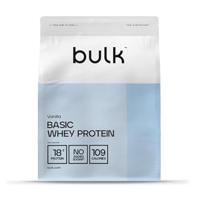 Bulk Basic Proteína de Suero en Polvo | Vainilla | 1 25 kg | 41 Raciones | Hasta 18 g de Proteína | Bajo en Azúcar | Fórmula de Rápida Absorción | Apoya el Crecimiento y la Recuperación Muscular