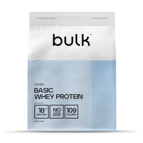 Bulk Basic Whey Protein Pulver | Vanille | 2,5 kg | 82 Portionen | Bis zu 18 g Eiweiß Portion | Zuckerarm | Schnell verdauliche Formel | Fitnessstudio Supplement Unterstützt Muskelaufbau Regeneration Bulk Basic Whey Protein Pulver | Vanille | 2,5 kg | 82 Portionen | Bis zu 18 g Eiweiß Portion | Zuckerarm | Schnell verdauliche Formel | Fitnessstudio Supplement Unterstützt Muskelaufbau Regeneration