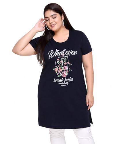 Image of In Love Women's Printed Cotton Plus Size Longline T-Shirt with Pockets | Cotton fabric - soft longline T-shirt with easy plus-size fit