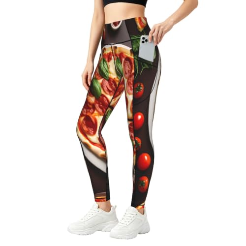 Leggings para correr informales con estampado de pizza pantalones de yoga opacos