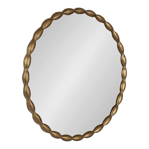 Kate and Laurel Perlina Modern Scalloped Round Mirror, 26 Inch Diameter, Antique Brass, Decorative Circle Wavy Mirror with Unique Rippled Edge and a Sand-Cast Aluminum Frame