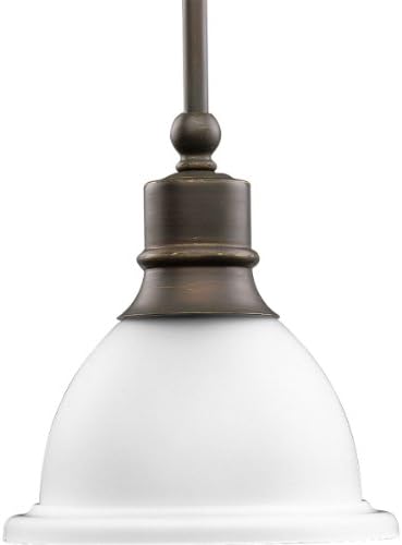 Progress Lighting P5078-20 1-Light Stem-Hung Mini-Pendant with White Etched Glass, Antique Bronze