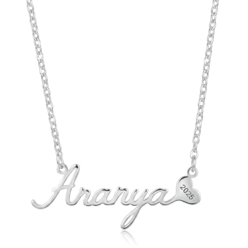Image of TRUESILVER ACPL Personalized 925 Sterling Silver Name Necklace for Women & Girls | Customized Name Pendant Necklace | Custom Jewelry Gift for Birthday Anniversary Wedding