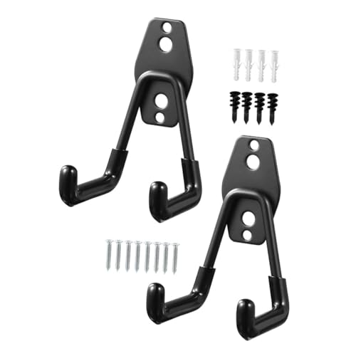 KOCKSHION 2個 ガレージ壁用頑丈属フック 耐荷重ダブルフック設計 錆びにくい収納ハンガー ラダー自転車用広スペース整理器