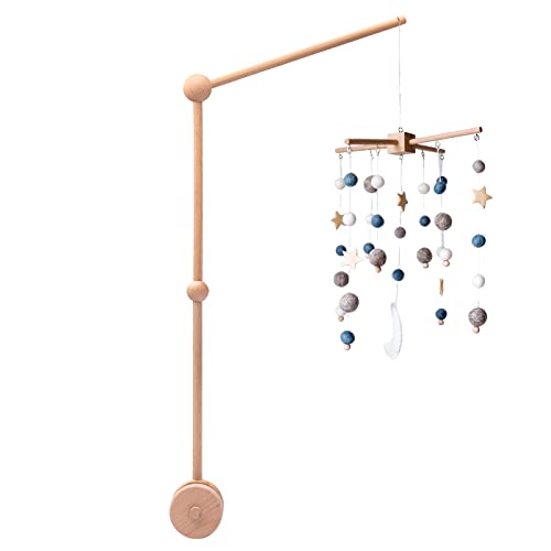 Baby Crib Mobile Arm and Wooden Wind Chime Bed Bell - Wooden Baby Mobile Crib Holder and Nursery Mobile Crib Bed Bell