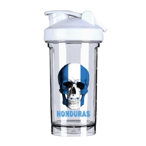 Skull Honduras Flag 18 Ounce Shaker Bottle Drink Mixer Leak-proof Pre Workout Protein Shakes Meal Replacement Shakes Bottles 500ML/18 Oz White
