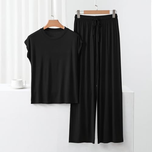 Conjunto de algodón de 2 piezas para mujer de tacto suave y pantalón ligero cómodo 3