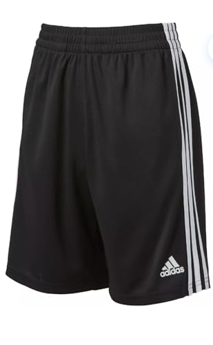 adidas Boys' Mesh Elastic Waistband Classic 3S Short, 3 Stripes Short Embroidered Logo (US, Alpha, Large, Regular, Black)