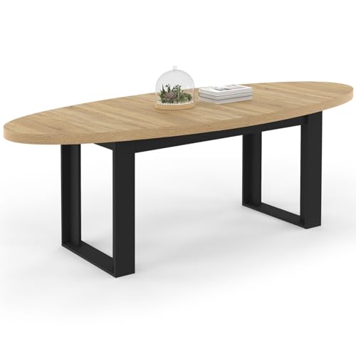 IDMarket Phoenix - Mesa de comedor (8 personas, ovalada, 200 cm, madera y negro), color negro