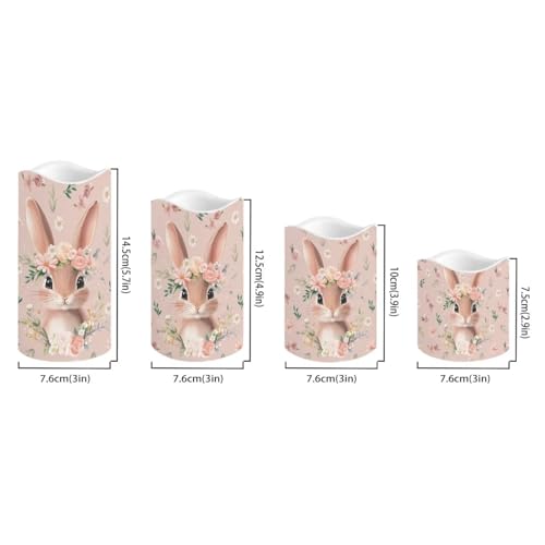 Image of Cute Bunny Pink Floral Plastic Flameless Candles with Remote Control and Timer LED Flickering Battery Operated Color Changing Electric Pillar Candles Easter Decoration