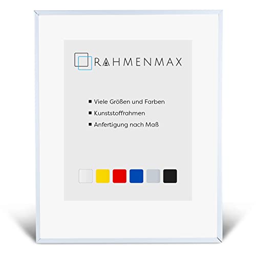 RahmenMax Texas Bilderrahmen Wunschformat kompletter Posterrahmen passend für Bild 60x85 cm Kunststoff Weiß mit klarem Acrylglas 85x60 cm Hintergrund Weiss