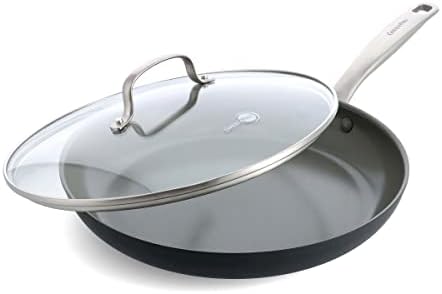 GreenPan Chatham Hard Anodized Healthy Ceramic Nonstick, 12" Frying Pan Skillet with Lid, PFAS-Free, Dishwasher Safe, Oven Safe, Gray